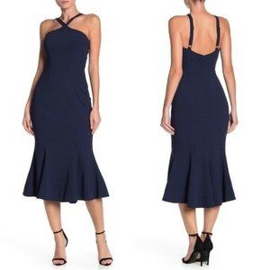 Dress The Population Women's Brandy Crepe Midi Dress Navy Size Large NWT